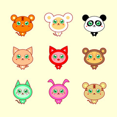 cute animal icons vector