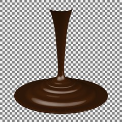 Liquid melted chocolate flow isolated on transparent background.