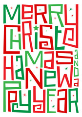 MERRY CHRISTMAS and a HAPPY NEW YEAR hand-lettered card