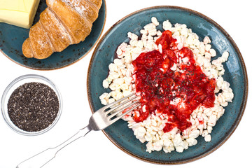 Cottage cheese, strawberry jam and chia