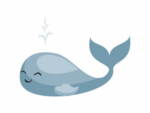 The image of a cute cartoon whale. Vector illustration.