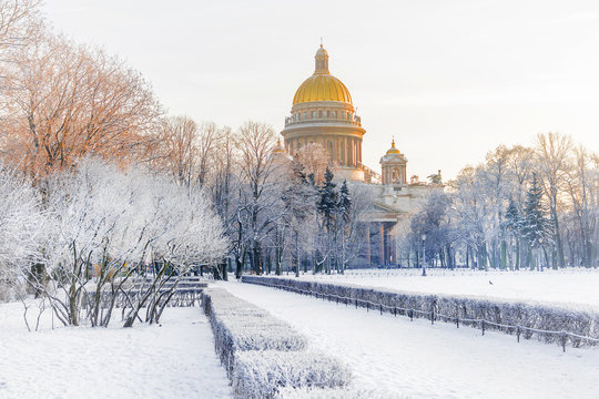 winter view of St. Isaac's Cathedral in St. Petersburg. Russia