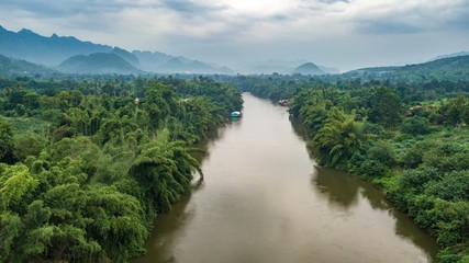 Aerial shot of Kwai river in Thailand
