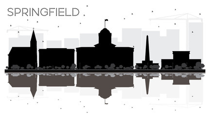 Springfield Illinois City skyline black and white silhouette with Reflections.