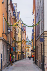 Fototapeta premium Christmas in Stockholm. Festive streets of the old town of Stockholm