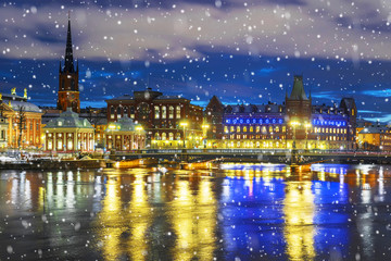 Fototapeta na wymiar night winter Stockholm. Sweden