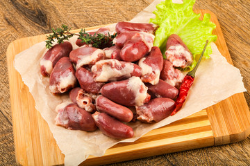 Raw chicken hearts