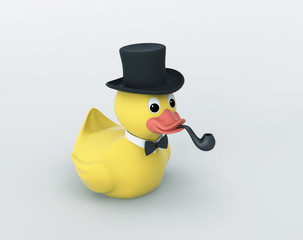 Rubber duck with black hat and smoking pipe, included clipping path