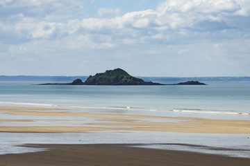 Saint-Brieuc beach, Bretagne, France, when the tide is low and you can walk into the ocean
