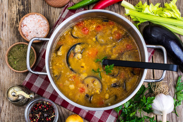 Vegetable soup with aubergines
