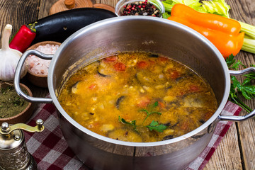 Vegetable soup with aubergines