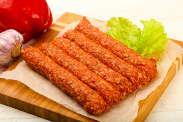 Raw beef sausages