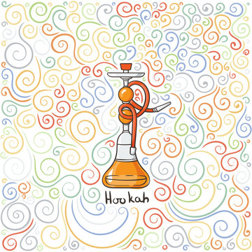 Hookah doodle illustration on patterned background