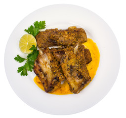 Meat ribs in sweet and sour sauce