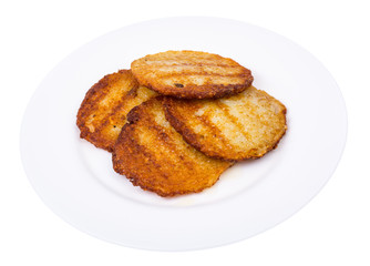 Potato pancakes on a white plate