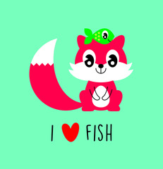 cute fox loves fish vector