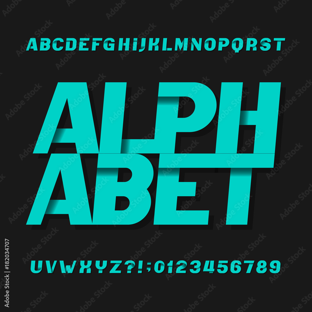 Fototapete abstract futuristic alphabet typeface. oblique type letters and numbers. vector font for your header