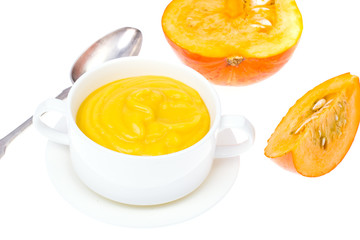 Vegetarian light pumpkin-carrot soup puree