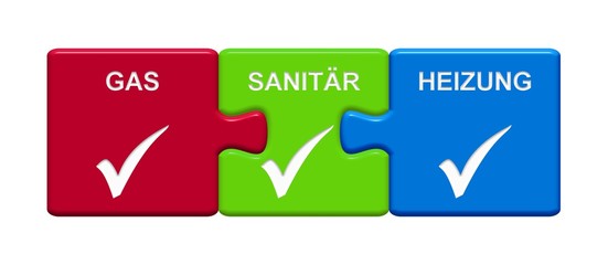 3 Puzzle Buttons zeigen Gas Sanit&auml;r Heizung