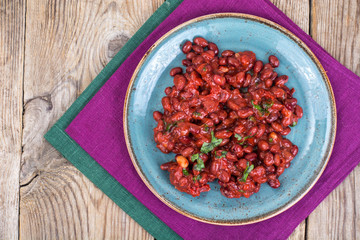 Spicy red bean dish with sauce