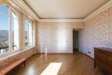 Retro room with floral wallpaper