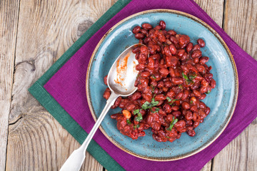 Spicy red bean dish with sauce