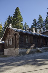Fragment of beauty renovate ancient  palace in the old park Tsarska or Royal Bistritsa  near by  resort  Borovets, Rila mountain, Bulgaria 