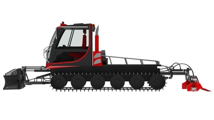 Machine for clearing the ski slopes on a white isolated background. 3d rendering.