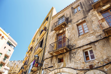 The street with ancient buildings in the center of Tarragona, Spain