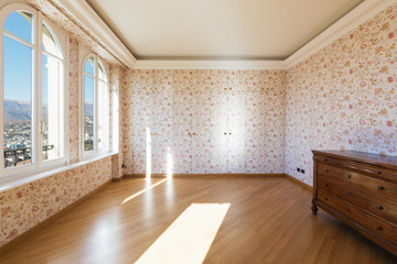Retro room with floral wallpaper