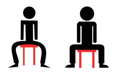 Manspreading and mansitting - sitting man with wide apart legs. Male and impolite and improproper behavior on chair and seat. Dominant male encroaches space