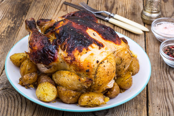 Grilled chicken with burnt skin