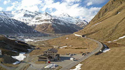 Lucomagno Pass in early spring aerial view