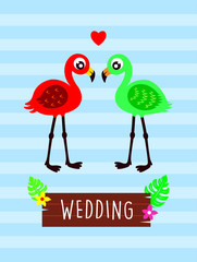 pink flamingo wedding greeting card vector