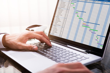 Businessperson Analyzing Gantt Chart On Laptop