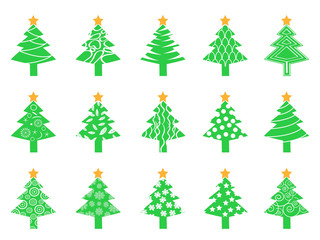green Christmas tree icons set