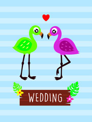 pink flamingo wedding greeting card vector