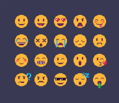 Pixel Art Emoji Icon Set.