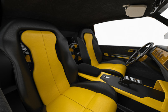 Car interior inside leather seat. 3D rendering