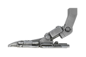 Sci-fi metal leg robotics machinery, side view. 3D rendering