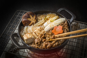 和牛で牛すき鍋　sukiyaki pan