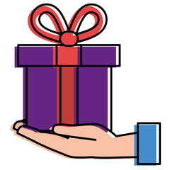 hand with gift box present icon vector illustration design