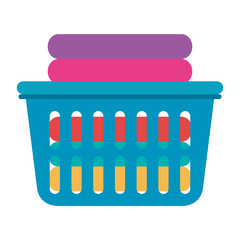 laundry basket with pile of folded clothes vector illustration design
