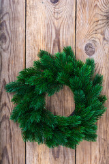 Wreath of fir branches, christmas concept, place for text