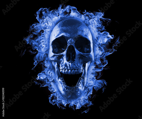 Skull In Blue Fire Wallpaper 3d Rendering Stock Photo And Royalty