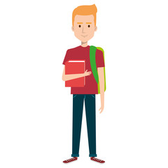 young man with school bag avatar character vector illustration design