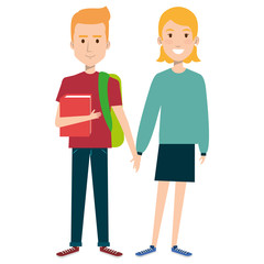 students couple avatars characters vector illustration design
