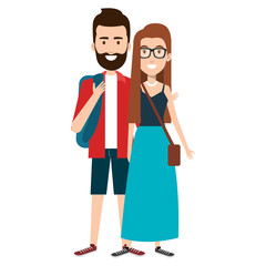 students couple avatars characters vector illustration design