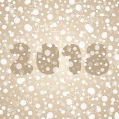 2018 Happy New Year abstract vector illustration. Winter holiday snow symbols for celebration, decoration. Decorative brown white background with snowflakes, sparkles, lights