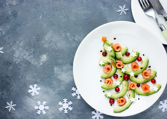 Christmas tree appetizer avocado salmon salad tartare ceviche, festive christmas dinner food